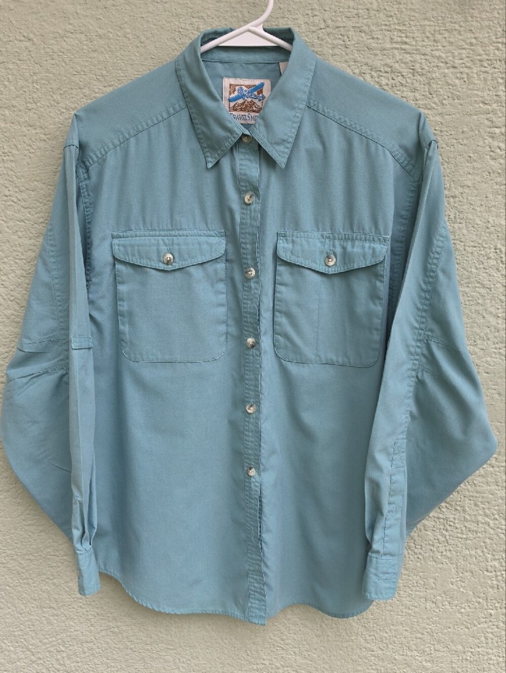 TravelSmith (Hong Kong) Ladies Vintage Cotton Blend Blue-Green Utility Shirt